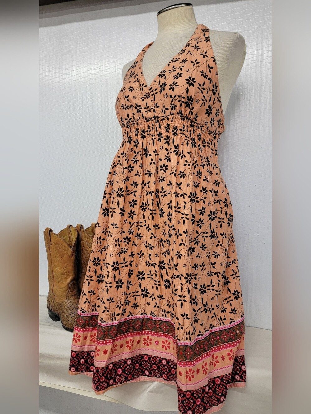 Peach Floral Halter Sundress